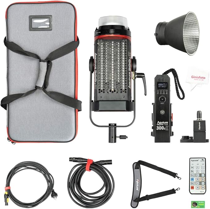 Aputure 300D Mark II C300d II Led Video Light V Mount CRI97+ TLCI97+ 55000lux@0.5M 5500k Sidus Link App Control 8 Lighting Effects Wireless Remote Control with Carrying Bag and Ginisfoto Cloth1