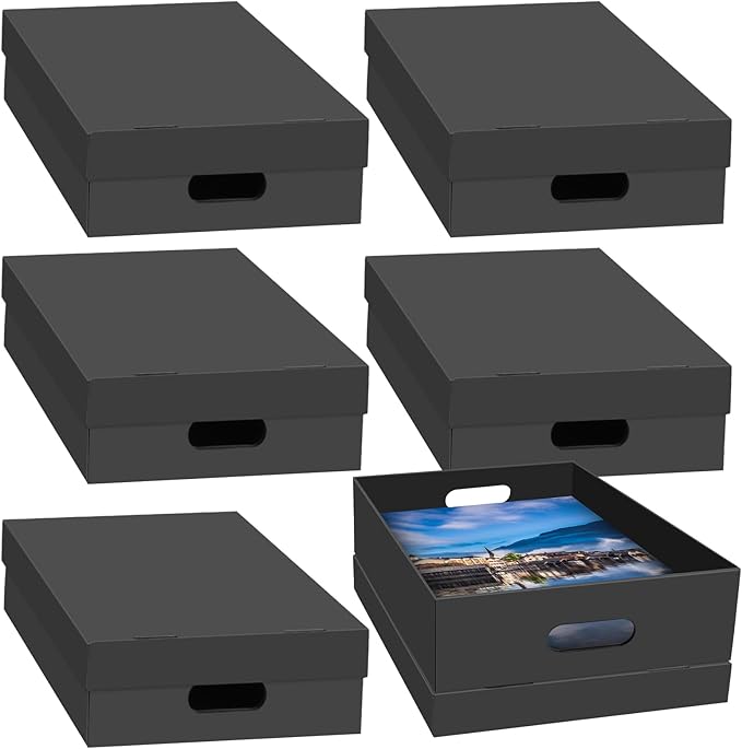 aopule 6PCS Photo Storage Box,14.8“ x 12.2“ x 3.9“ Photo Keepsake Storage Box Sturdy Picture Box Store and Protect Pictures,Documents Black