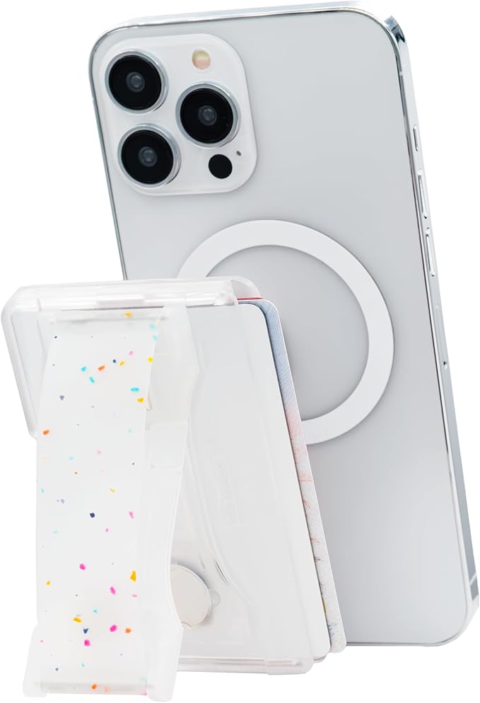 LoveHandle Phone Wallet with Kickstand and Adapter Ring for MagSafe, Phone Card Holder, Wireless Charging Compatible, Wallet Compatible with MagSafe - Confetti