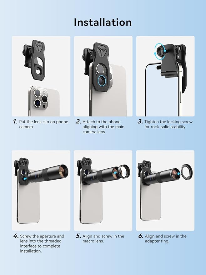 MIAO LAB 10X Telephoto Lens & 200mm Macro Lens, 2-in-1 Aluminum Phone Camera Lens Kit with Universal Clip. Phone Lens Attachment Fit for iPhone 17/16/15/14, Samsung, Android Phone and Most Smartphone