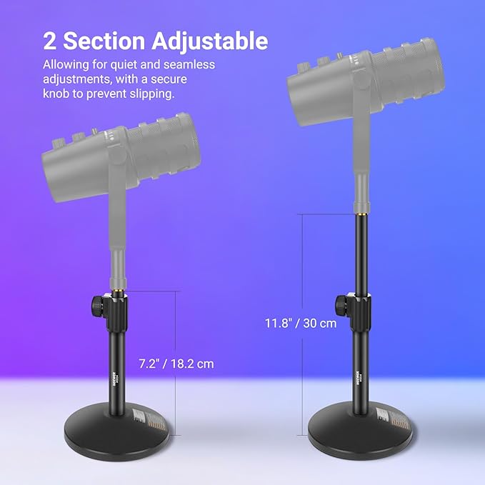 NEEWER Desk Microphone Stand, Adjustable Table Top Mic Holder Mount with 3/8" to 5/8" Screw Adapter Compatible with QuadCast SoloCast Shure Blue Yeti Snowball, Max Load 3.3 lbs, MS014