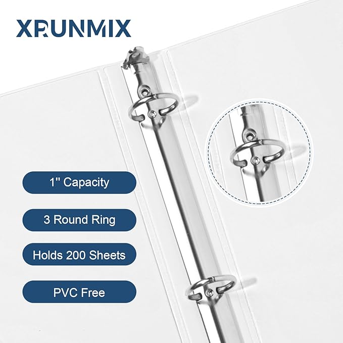 1-Inch 3-Ring-Binder with Pockets - Bundle 12 Packs, 1'' Round Binders Holds 200 Sheets US Letter Size 8.5'' x 11'' - White Binders for Home, Office, and Back to School (1'' - 12 Packs)