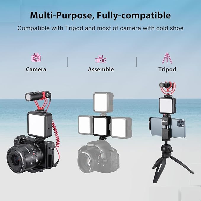 VIJIM LED Video Light, VL81 On Camera Light with 3 Cold Shoe Rechargeable 3000mAh Battery Bicolor Dimmable 3200K-5600K CRI95+ Portable Photography Photo Lighting Panel for YouTube DSLR Camcorder Vlog