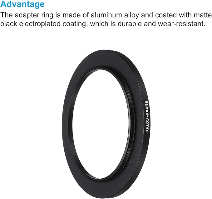 PATIKIL 58mm-72mm Metal Step Up Ring with Cleaning Cloth, 2 Pack Camera Lens Filter Adapter Ring Aluminum Filter Adapter Ring for Camera Lenses Hood, Black