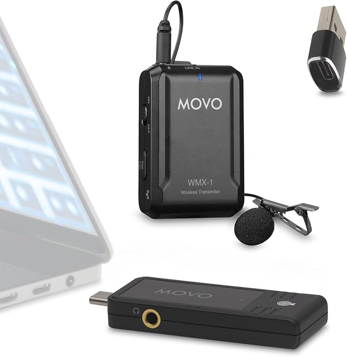 Movo WMX-1-UL USB-C Wireless Lavalier Microphone- USB Wireless Lapel Microphone for Computer, Smartphones, and Tablets- Wireless USB & USB-C Receiver, Transmitter, and Omnidirectional Lav Microphone
