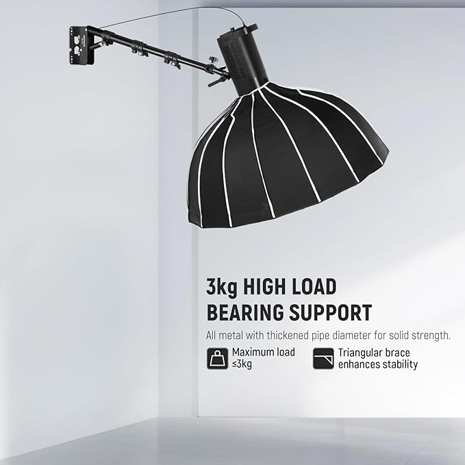 NEEWER Ring Light Wall Mount Boom Arm, 22"-46"/55-116cm 180° Swivel Triangle Light Wall Mounting for Photography Strobe Monolight Softbox Umbrella Reflector, Aluminum Alloy, 6.6lb/3kg Capacity, WB-100