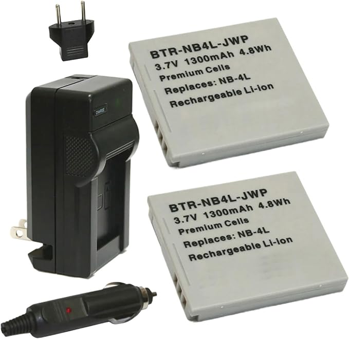 Replacement Battery for Canon PowerShot SD630 (2-Pack, 1300mAh) and Charger