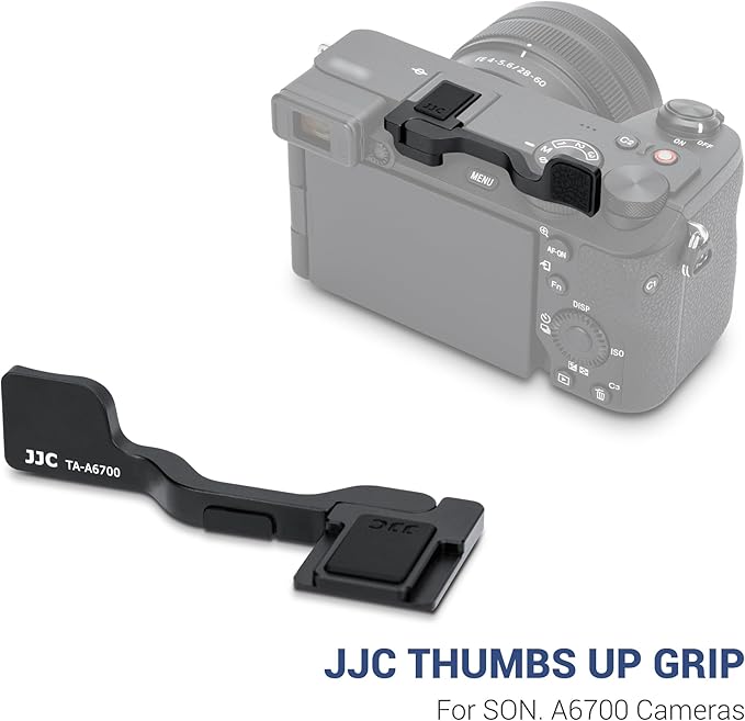 JJC Foldable A6700 Thumb Up Grip for Sony A6700 Camera, Aluminum Alloy Metal Alpha A6700 Thumb Grip with Hot Shoe Cover Protector Thumb Rest Support Holder, Not Affect The Use of A6700 Camera Buttons
