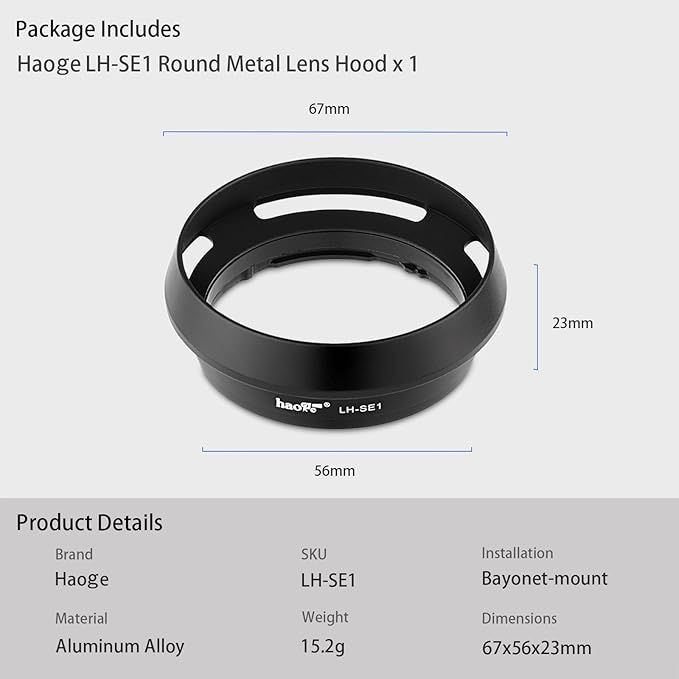 Haoge LH-SE1 Metal Lens Hood for Sony RX1 RX1R RX1R II III rx1m2 m3 Digital Camera Accessories Replaces LHP-1, Sony FE 24mm F1.8, 55mm F1.8 ZA, FE 35mm F2.8 ZA Lens