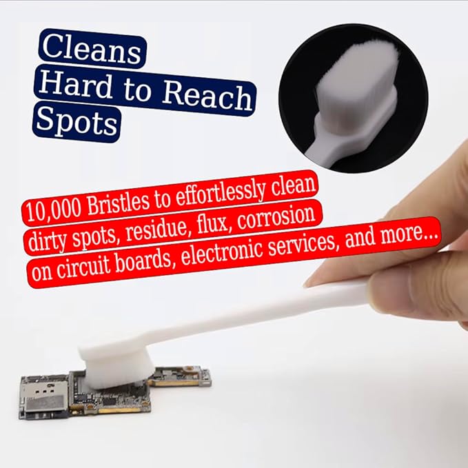 Precision PCB Cleaning Brush with 10,000 Ultra-Fine Bristles – Flux Remover for Circuit Boards, IC Chips, BGA Pads, Phones, Tablets, & Electronics Maintenance