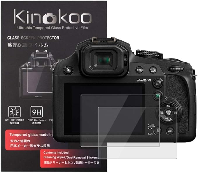 kinokoo Tempered Glass Film for Panasonic LUMIX FZ82/FZ80/ZS70/TZ90/TZ95 Crystal Clear Film Panasonic FZ80D/FZ82D/FZ85/FZ85D/TZ85 Screen Protector Bubble-free/Anti-scratch(2 pack)