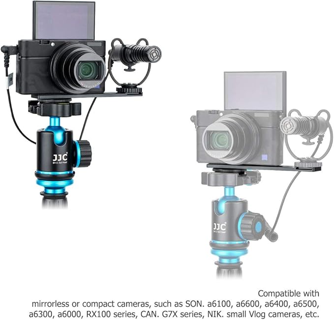 JJC Metal Cold Shoe Mount Bracket Extension Bar for Sony RX100 VII A6400 A6100 A6600 Canon G7X Mark III EOS M6 Mark II GoPro Hero DJI OSMO Action Camera & Cell Phone to Add Mic, Arca Swiss Type Plate