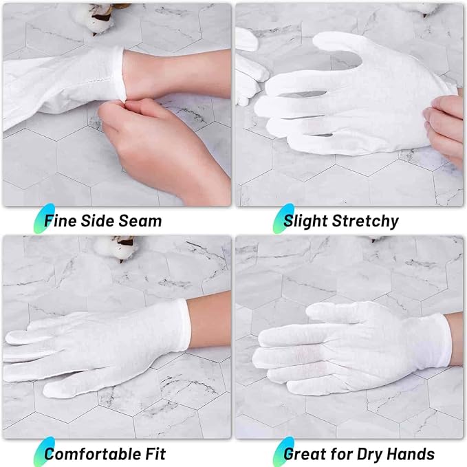 Cotton Gloves for Dry Hands, Paxcoo 20 Pairs Large White Cotton Gloves for Cosmetic Moisturizing and Inspection