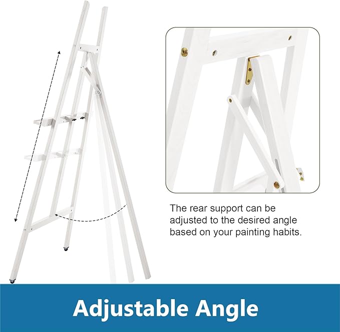 Somime A - Frame Wooden Display Easel - Adjustable Lyre Beechwood Studio Easel Stand Holding Canvas Up to 90", Inclinable Artist Floor Painting Easel for Artwork Painting, White
