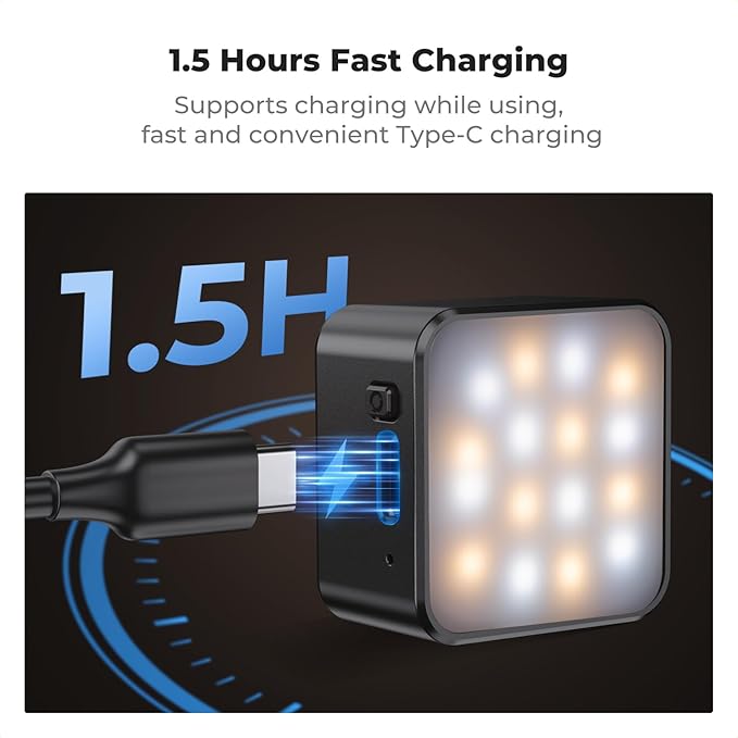 K&F Concept Magnetic Mini Light for DJI Osmo Pocket 3, 1W USB C Rechargeable Auxiliary LED Fill Lighting, Color Temperature 3 Levels Adjustable 3000K/4500K/6000K, Brightness 2 Levels Video Lamp