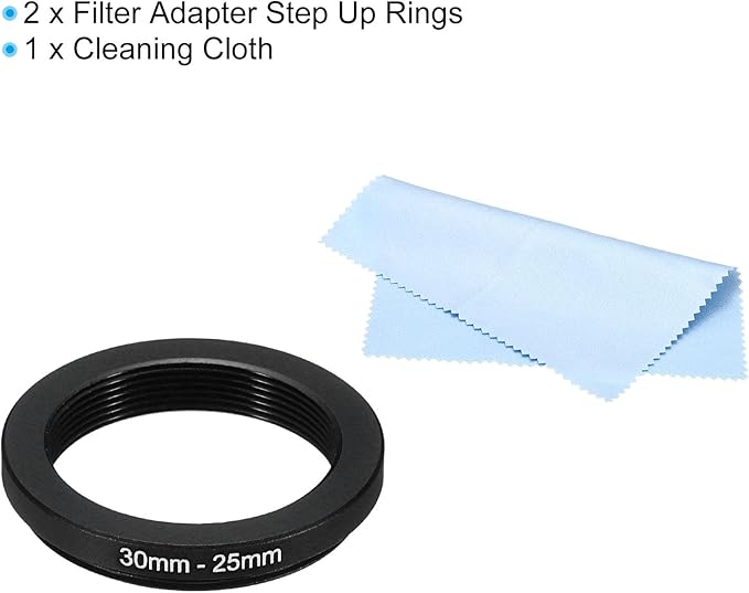 PATIKIL 30mm-25mm Metal Step Down Ring with Cleaning Cloth, 2 Pack Camera Lens Filter Adapter Ring Aluminum Filter Adapter Ring for Camera Lenses Hood, Black