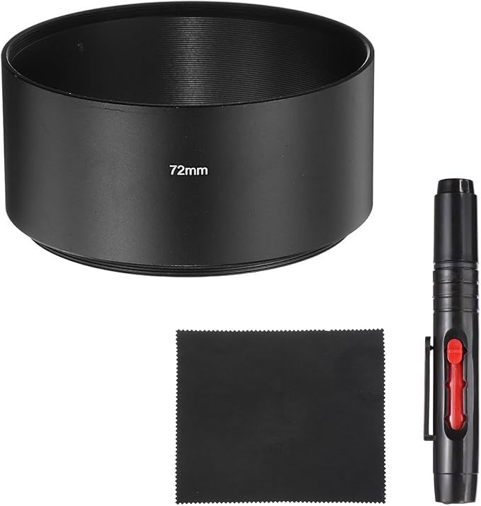 PATIKIL Lens Hood Shade, 72mm Long-Focus Mount Standard Screw-in Metal Camera Cap Shade with Cleaning Cloth and Cleaning Pen, Black