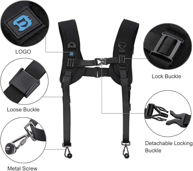 PULUZ Dual Camera Shoulder Harness Quick Release Double Camera Tether Strap Soft Pad Decompression Strap Belt With 1/4 inch Screw for DSLR SLR Cameras