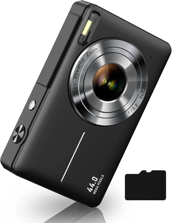 Digital Camera, FHD 1080P Digital Point and Shoot Camera with 16X Zoom Anti Shake, 32GB Card, Compact Small Camera for Boys Girls Kids, Black