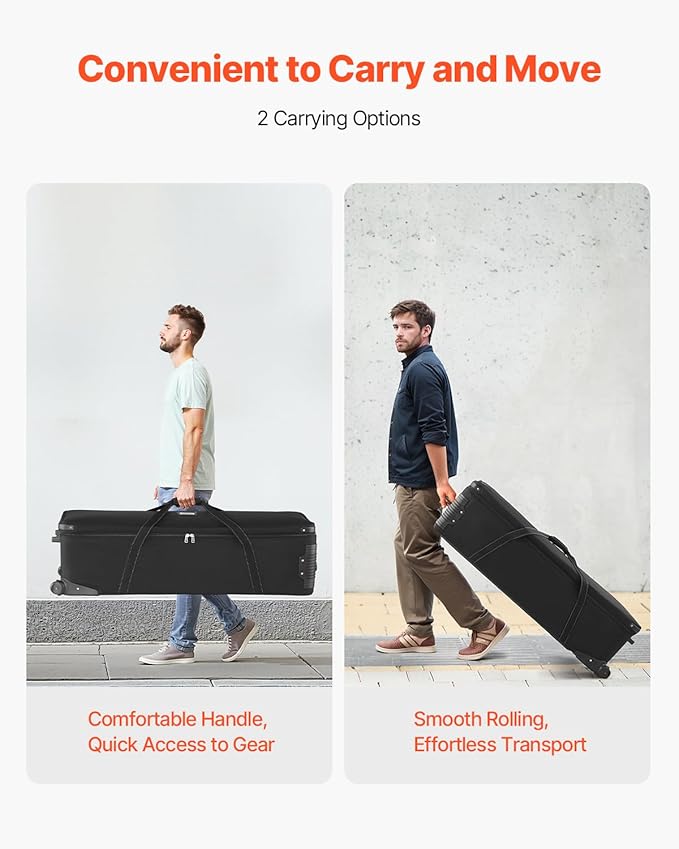 VEVOR Studio Equipment Trolley Case, 51.57 x 14.37 x 14.96 in / 131 x 36.5 x 38 cm, Rolling Camera Bag, Carrying Bag with Wheels Straps Padded Compartment Handle, for Light Stands, Tripods, Telescopes
