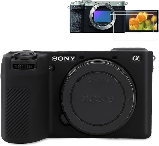 Pocoukate Case for Sony Alpha 6700 Camera, Soft Silicone Protective Cover Skin with A6700 Screen Protector Accessories for Sony Alpha 6700 Camera Silicone Case - Black