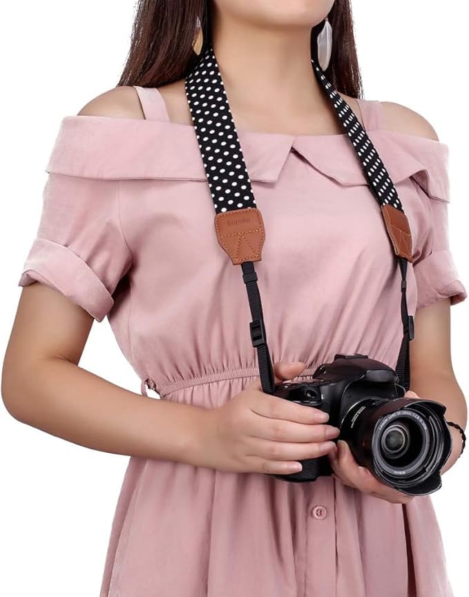 Camera Strap Women Camera Neck Strap Shoulder Belt Strap for Compact Digital Camera, Mirrorless Camera, Small DSLR Camera, Instant Camera(Black Dot)