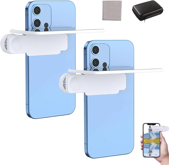 Mirror Effect Lens, Smart Phone Camera Mirror Reflection Clip Kit, Mirror Reflection Clip - Capture Stunning Reflections Instantly, Adjustable HD Glass Smartphone Photography Flip Mirror (White*2)