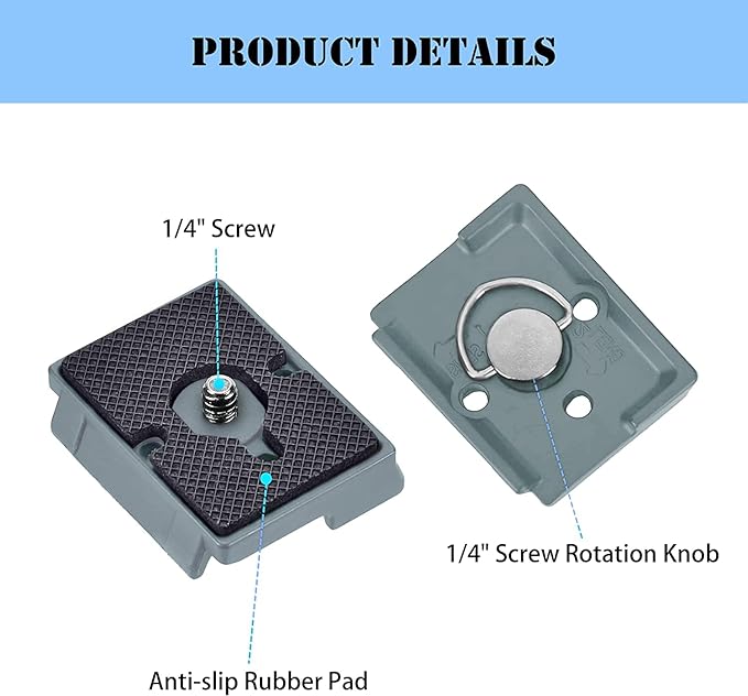 323 Quick Release Plate 1/4" Screw Tripod Camera Compatible for Manfrotto 200pl-14 RC2 Camera Tripod Ball Head 2PCS,Grey