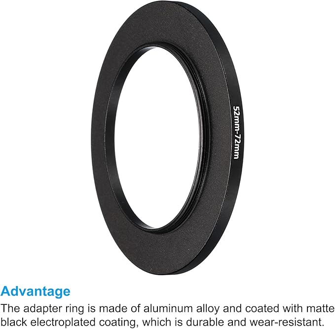 PATIKIL 52mm-72mm Metal Step Up Ring, 2 Pack Camera Lens Filter Adapter Ring Aluminum Filter Adapter Ring for Camera Lenses Hood, Black