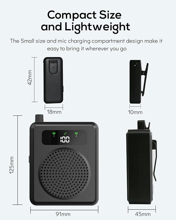 Wireless Voice Amplifier with Lavalier Microphones, Portable Voice Amplifier, Microphone with Speaker, Mini Megaphone with Clip on/Lapel Mic Teacher Microphone for Classroom Speech
