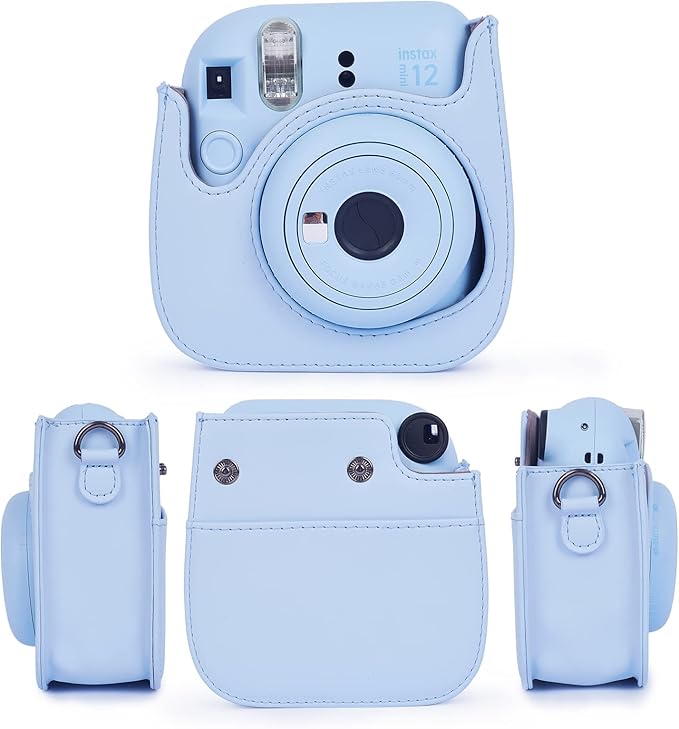 Phetium Instant mini 12 Camera Protective Case Compatible with Instax Mini 12 11,PU Leather Bag with Pocket and Adjustable Shoulder Strap (Pastel Blue)