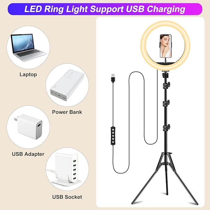 STALLY 10.2" Ring Light with Stand, 75" Tall Ring Light with Phone Holder and Wireless Remote, 12 Dimming Levels, 32 Color Modes Selfie Light Tripod for iPhone, Live Stream, Makeup, YouTube, TikTok