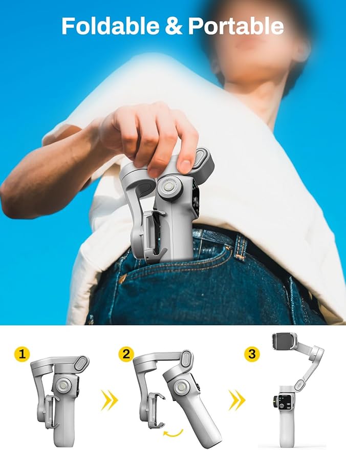 AOCHUAN Gimbal Stabilizer for iPhone & Android, 3-Axis Phone Gimbal with OLED Screen, 7.8" Extendable Rod, Portable Hard Case for Camera, EVA Protective Storage Bag V8 & B30