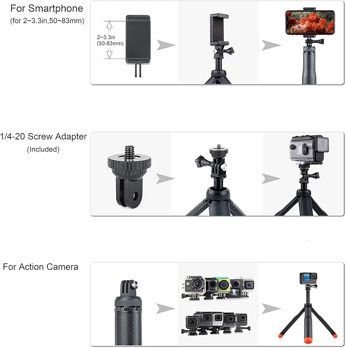 Multi-use Handheld, extendable Selfie monopod, Portable Tripod, and Floating Device for GoPro Hero 3, 3+, 4,5,6,7,8, 9, 10, 11, 12, 13 Session, 2018, Cell Phones and Other Digital Cameras/cams