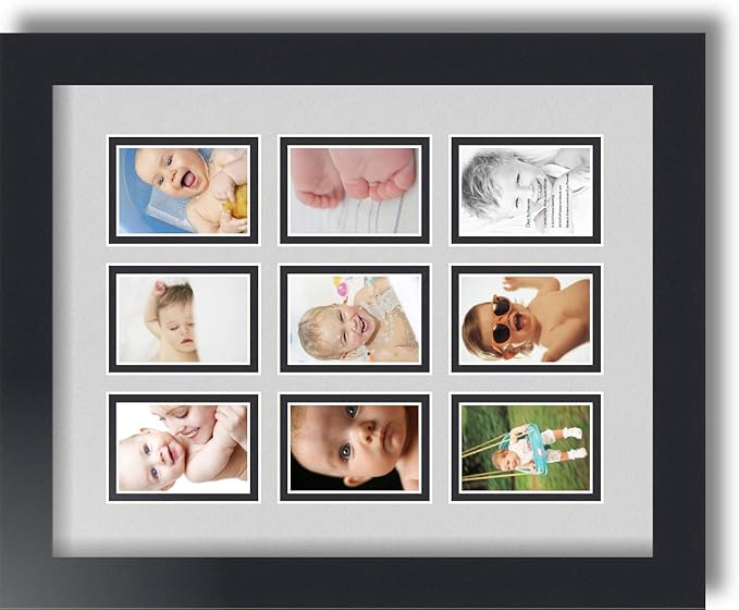 Art to Frames Double-Multimat-78-756/89-FRBW26079 Collage Photo Frame Double Mat with 9-2x3 Openings and Satin Black Frame