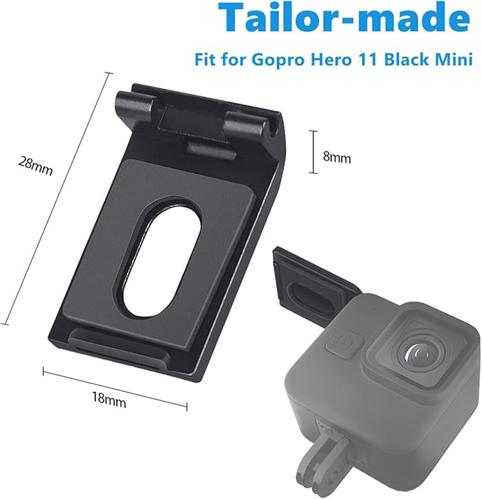 Replacement Side Door Battery Cover for Gopro 11 Mini, Aluminium Alloy Dustproof Pass Through Battery Cover Lid with Type-C Charging Port Repair Part Camera Accessories Suitable for Hero 11 Black mini