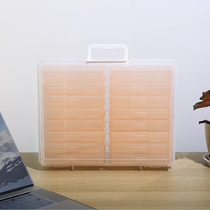 Naivees 4" x 6" Photo Storage Case with Handle, 16 Inner Photo Organizer Keeper, Extra Large Storage Picture Boxes, Seed Storage, Transparent Craft Keeper (Pink)