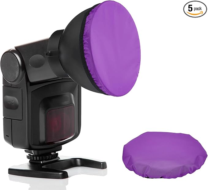 PATIKIL 7.1" x 7.1" Soft Mini Flash Diffuser Cap, 5 Pack Universal Elastic Flash Diffuser Cover for DSLR Camera Flashlight, Purple