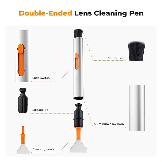 K&F Concept® Versatile Switch Lens Cleaning Pen, Replaceable Pen Tip with Cleaning Brush+Carbon Tip*2+24mm Full-Frame Cleaning Swab*6 for Camera Filters Screen Phone Computer Tablet AR VR Glasses