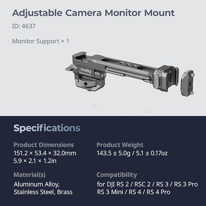 SMALLRIG HawkLock Quick Release Adjustable Camera Monitor Mount, NATO Rail and Cold Shoe, Tilt 165° Adjustable, for DJI RS 5/RS 4 Mini/RS 4 Pro/RS 4 /RS 3 Mini/RS 3 Pro/RS 3 /RSC 2 /RS 2 Stabilizers