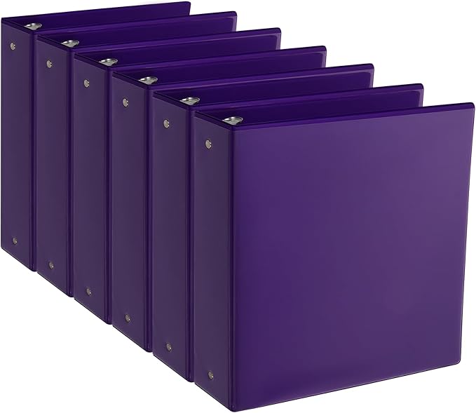 CIXILDTS 1.5-inch Round Ring Binder, Durable 1-1/2" 3 Ring Binder Fit Letter Size Paper, Purple, 6-Pack