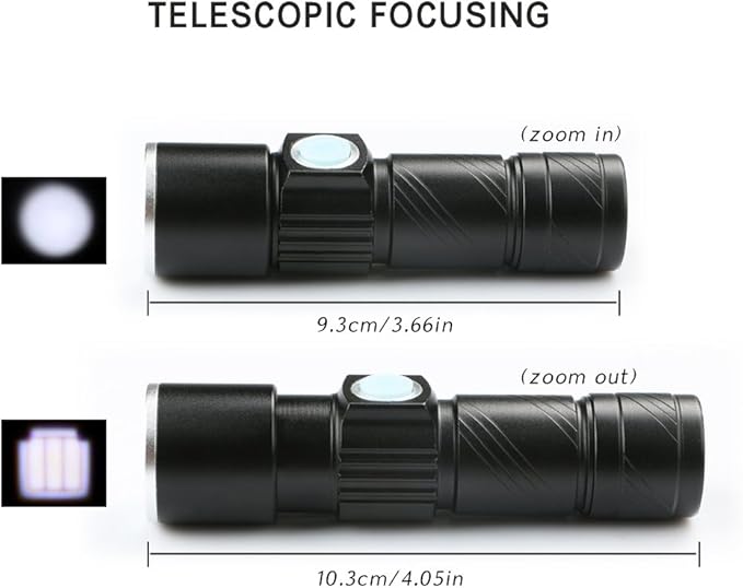 WREOW Mini USB Rechargeable Flashlight LED Flashlights 3 Light Modes and Zoomable, IP65 Water-Resistant Super Bright Pocket Torch Light for Camping, Hiking, Emergency, EDC (2 Pack)