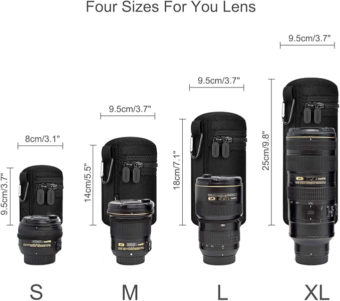 ARVOK Lens Pouch Set, Water Resistant Protective Lens Cases for DSLR Camera Lens, 4 Size Thick Camera Lens Bag for Nikon, Tamron, Sigma, Pentax, Sony, Olympus, Panasonic