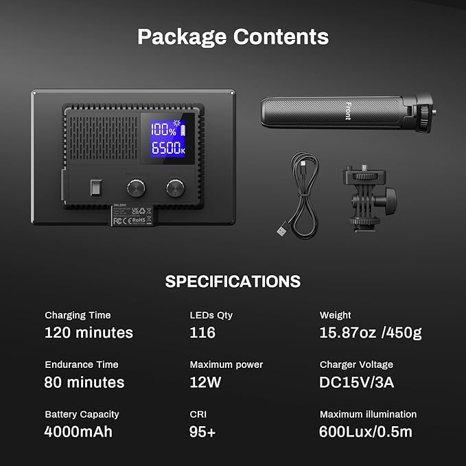 RALENO LED Video Light Panel, Camera Light for Video Conference Recording with 4000mAh Battery Type-C USB Ports, CRI>95 2500K-6500K Photo Lights for Outdoor Photography Live Streaming Zoom Call