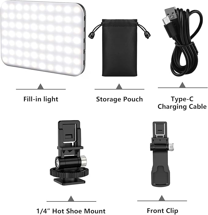 Hagibis LED Camera Light - Portable Photography Lighting with 60 LED, 2200mAh Rechargeable Battery, 7 Modes, 10-Level Brightness, Clip-on Light for Phone/Tablet/Laptop