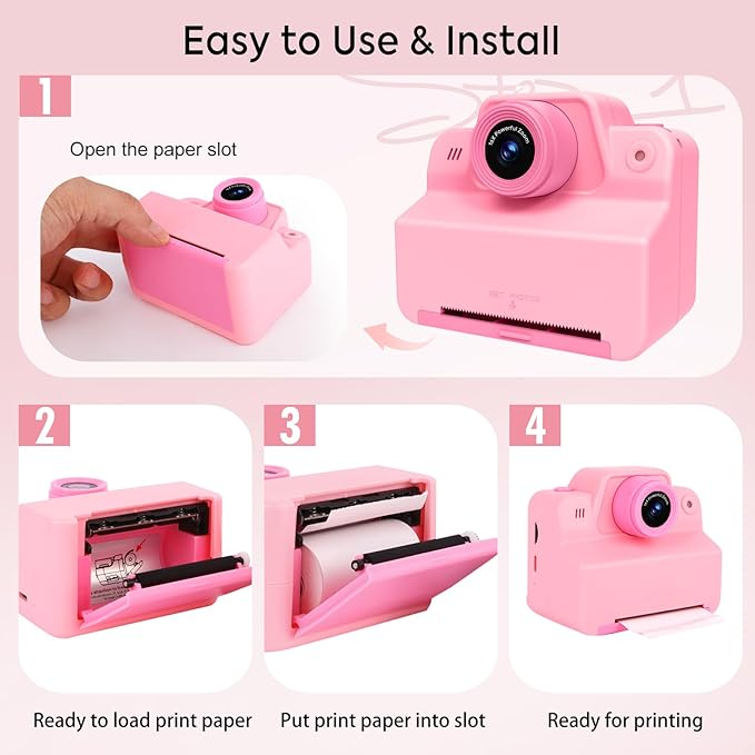 Kids Instant Camera Print Photos Instantly, Toy Camera That Printing Pictures, Instant Prints Cameras Gift for Toddler Girls & Boys Aged 3-12 (Pink)