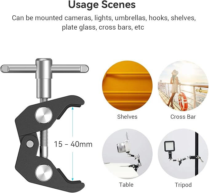 SMALLRIG Super Clamp with 1/4 and 3/8 Thread for Cameras, Lights, Umbrellas, Hooks, Shelves, Plate Glass, Cross Bars, etc - 735
