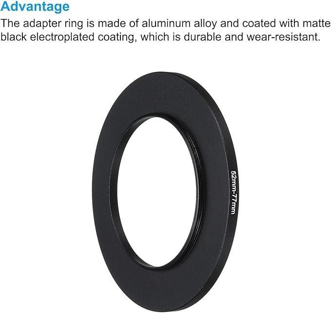 PATIKIL 52mm-77mm Metal Step Up Ring with Cleaning Cloth, 2 Pack Camera Lens Filter Adapter Ring Aluminum Filter Adapter Ring for Camera Lenses Hood, Black