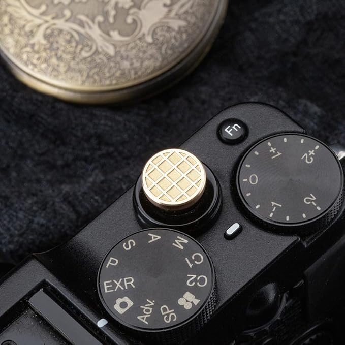 Grid Pattern Camera Metal Shutter Button for FUJIFILM X100VI X100V X-T4 X-T3 X-E4 X-T50 X-T30II hot Shoe Cover Shutter Decorative Set (Copper Alloy-Shutter Decorative Button)