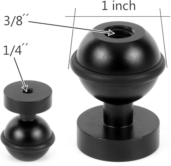 Metal Camera Ball Head Mount, 1-Inch Diameter, 1/4-Inch Hot Shoe Bracket for Diving Light (Black)